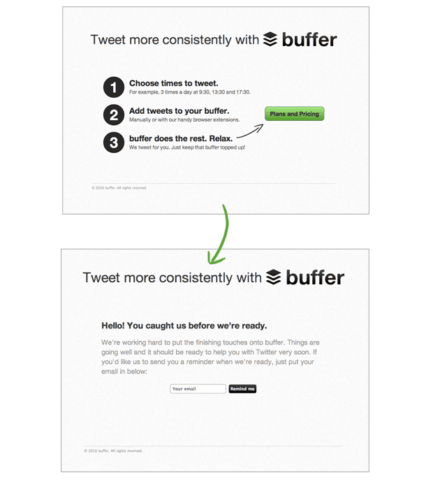 Buffer social media tool early MVP screenshot photo