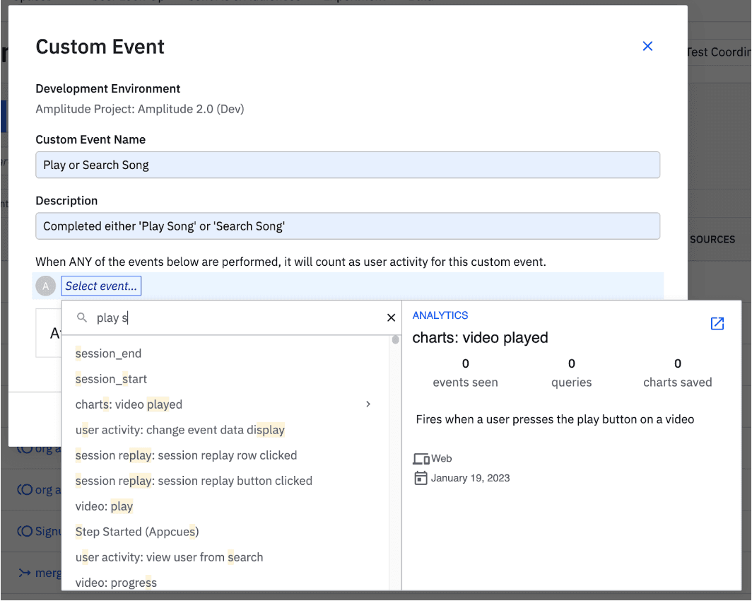 Creating custom event in Amplitude