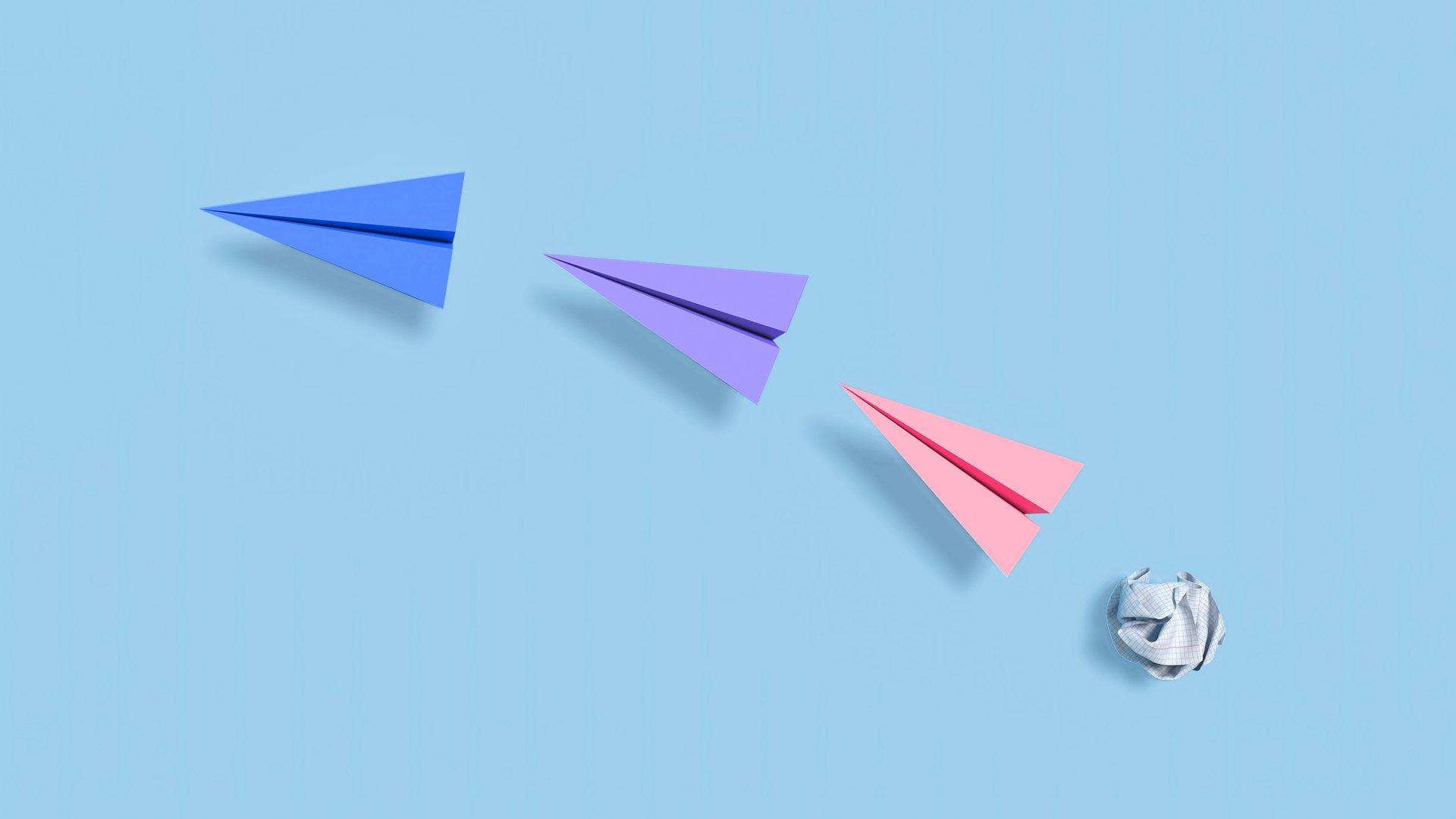 what is a go-to-market strategy blog illustration - bright paper airplanes