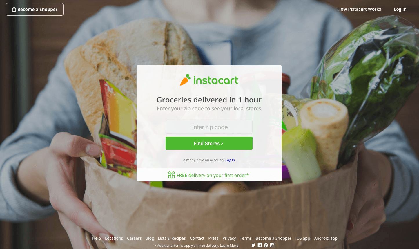 Instacart landing page